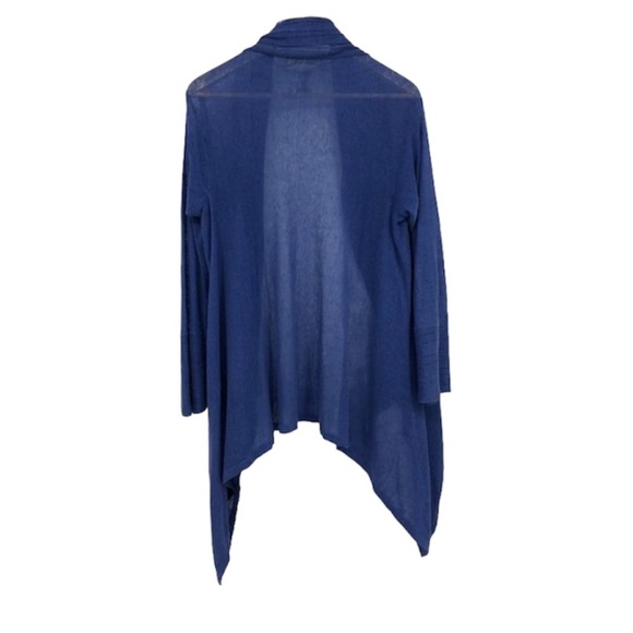 Ronit Zilkha Cobalt blue 100% Linen waterfall draped  long sleeve open cardigan - Picture 2 of 14